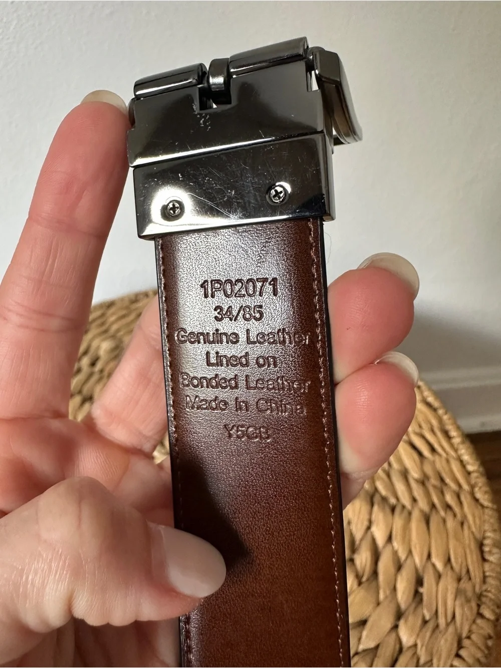 Perry Ellis Men's Size 34 Reversible Leather Belt Navy Brown Gunmetal Buckle